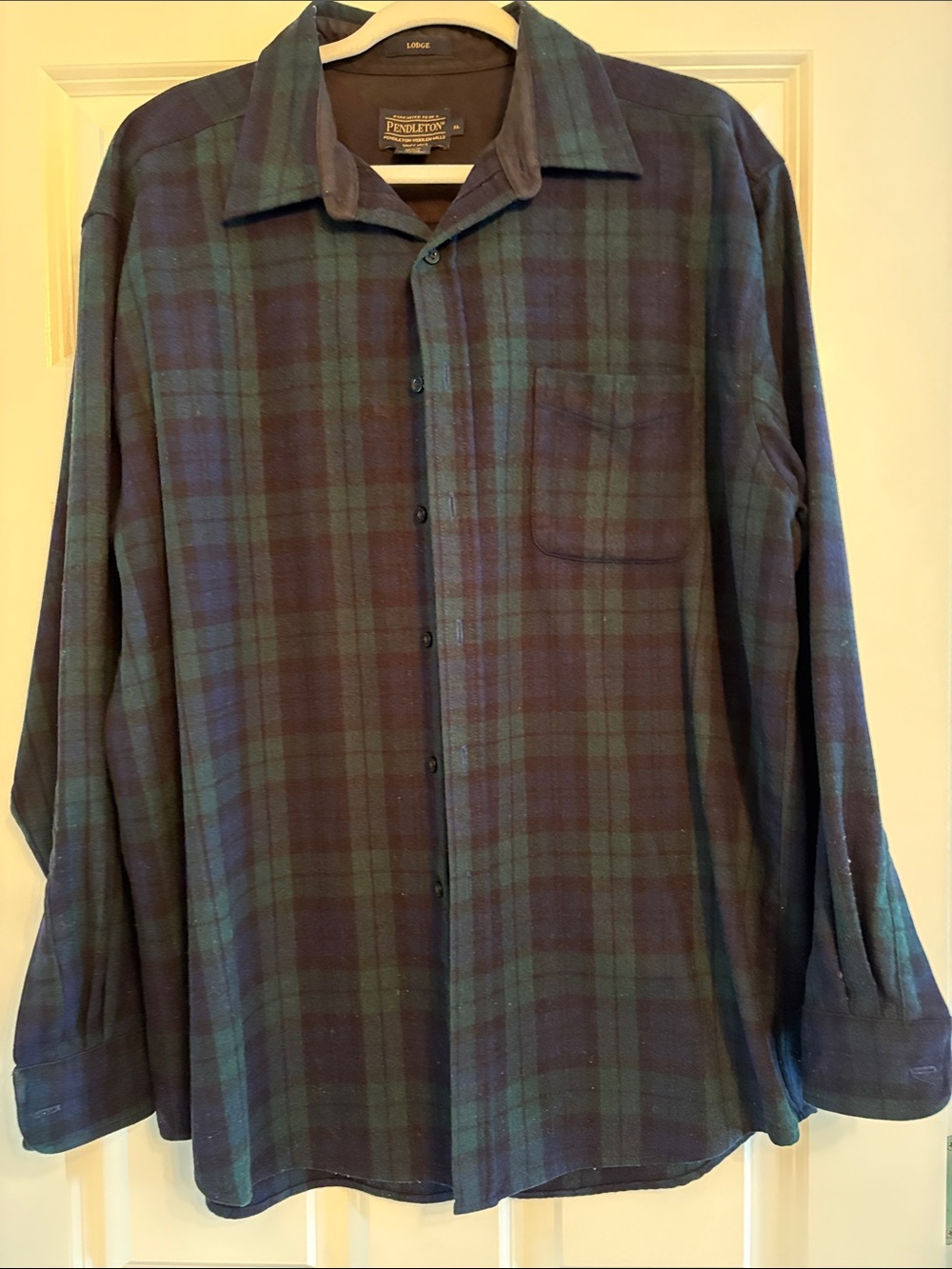 Pendleton Navy and Green Plaid Long-Sleeve Button-Up Shirt